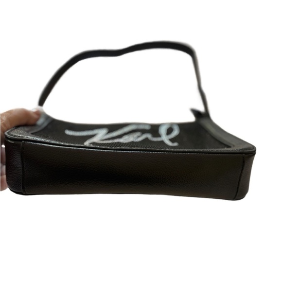 Karl Lagerfeld Of Paris Black With Crystal Embellishments Logo Shoulder Bag - Picture 7 of 9